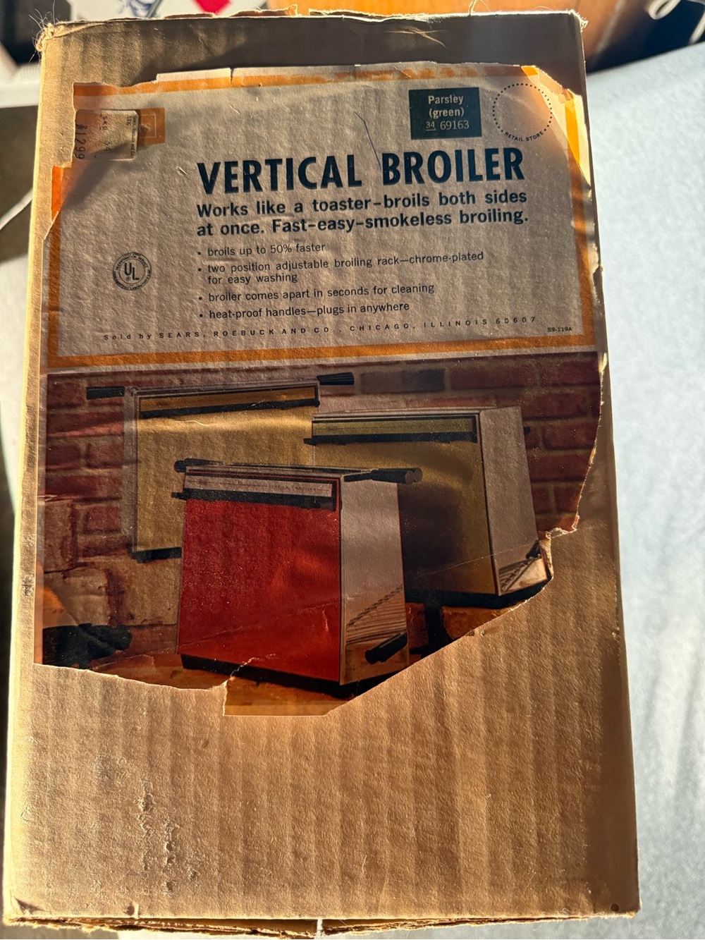 Vintage 1972 Sears Smokeless Vertical Broiler NIB MCM Parsley Green Presto